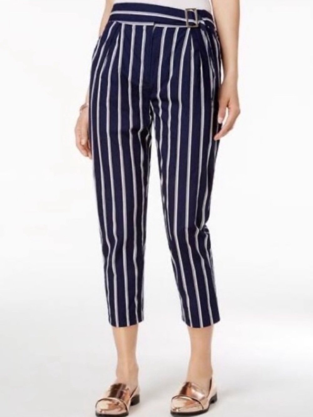 JOA Navy Striped Pants with Waist Tie